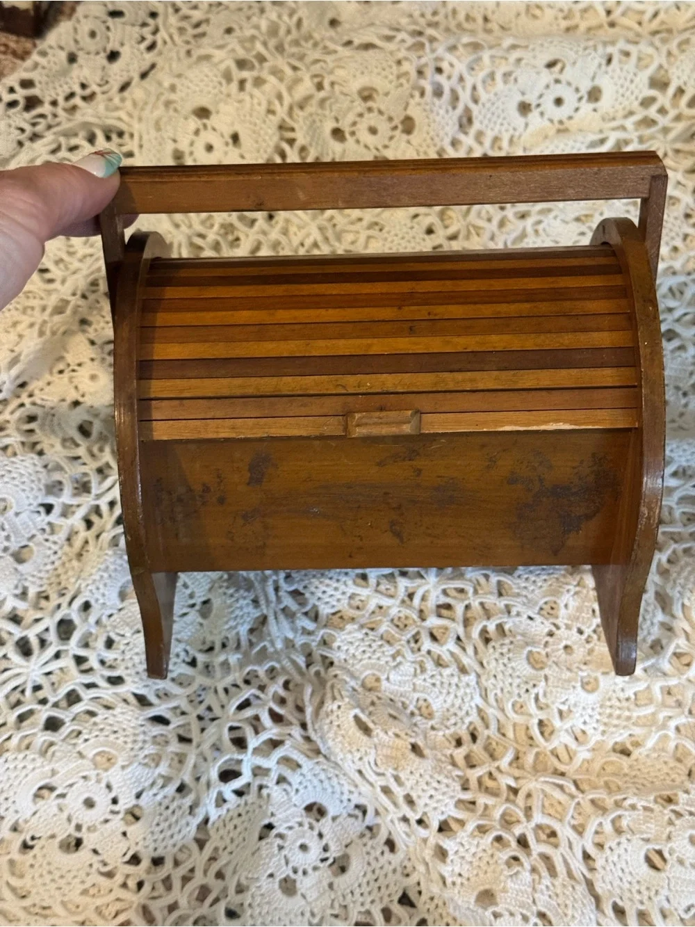 Vintage Wooden Slatted Storage Caddy - Brown